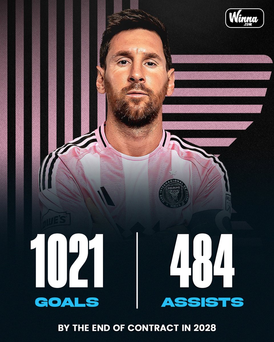 WinnaFC's tweet photo. 🚨| BREAKING: At this pace, Messi at the end of his Inter Miami contract in 2028 will have 1,000+ goals and 1,500+ G/A.😳🐐 https://t.co/yhZ1J0mmCv