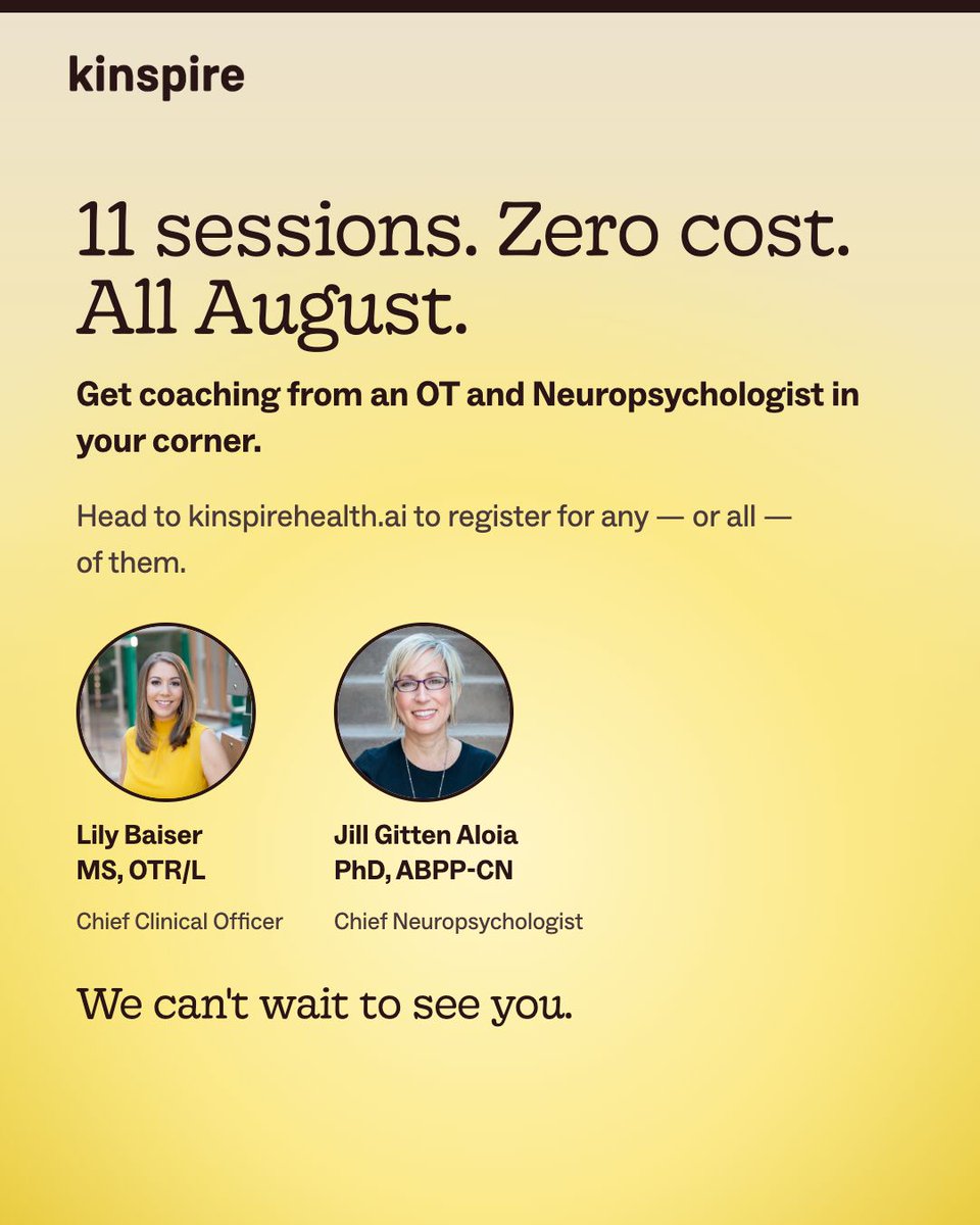 KinspireHealth's tweet photo. 🎉 11 FREE live sessions this August — all built from YOUR votes &amp; survey requests 🙌

Support groups, workshops &amp; AMAs with real clinicians 🧠💛

This is your last chance before Dawn AI goes live ⏳

Register free 👇
https://t.co/S3BZ8mkRBn https://t.co/8zhjNYK2yr