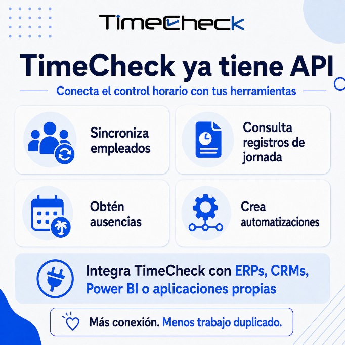 apptimecheck's tweet photo. TimeCheck ya tiene API REST.

Para conectar el control horario con el software que ya usa cada empresa:

Empleados, registros de jornada, ausencias, automatizaciones, ERPs, CRMs, Power BI o apps propias.

Que TimeCheck no sea una isla.

Más conexión.
Menos trabajo duplicado.
#API https://t.co/ODmQZnasvy