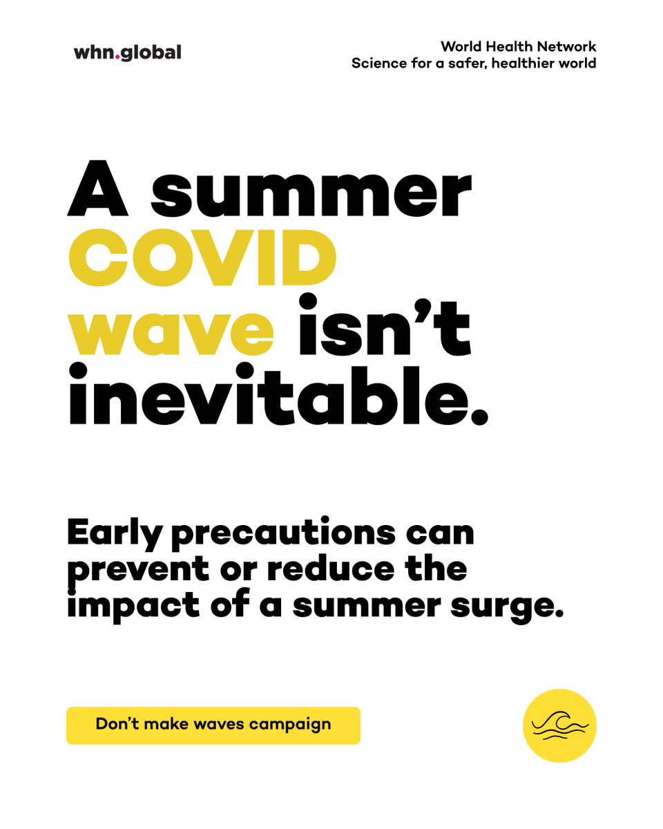 TheWHN's tweet photo. COVID levels may be lower right now, but this is exactly when prevention can make the biggest difference.

Wastewater data shows that COVID often follows a pattern of major seasonal waves. By layering protections early, wearing N95s, improving indoor air, testing, and staying home when sick, we can help slow a summer surge before it builds.

Join WHN’s Don’t Make Waves campaign and help spread the message: take precautions now to protect your community later.

https://t.co/DzFgErrC9u

#COVID #COVID19 #StillCoviding #BringBackMasks #N95sSaveLives #CovidIsNotOver #COVIDIsntOver #PublicHealth #LongCOVID #LongCOVIDAwareness #InfectionPrevention #Health