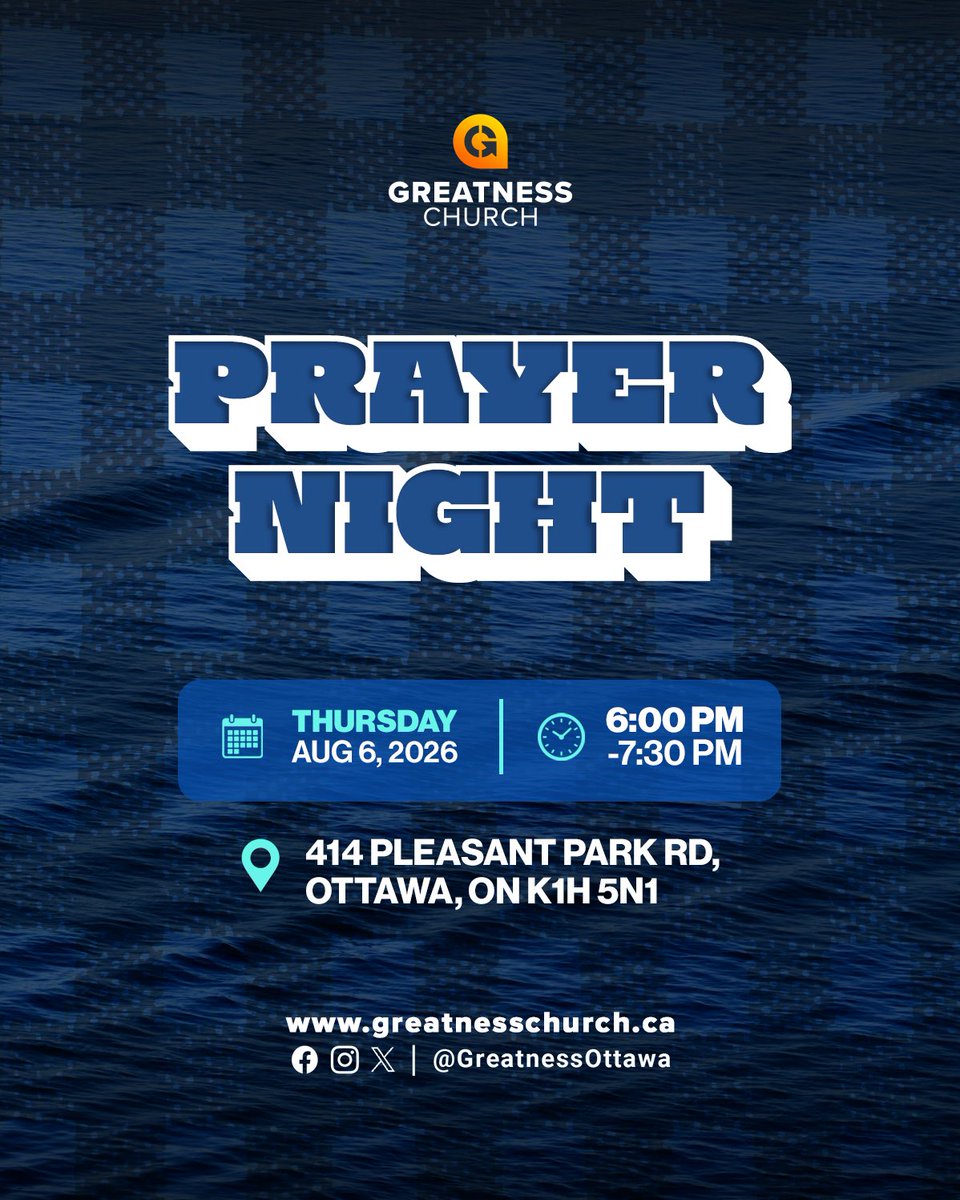 GreatnessOttawa's tweet photo. What if one prayer meeting could change everything?
Come hungry.
Come expectant.
Come believing.
Today, 6th August, 2026 from 6:00–7:30 PM at 414 Pleasant Park Road
Let’s seek God together. https://t.co/J3aq7okYVC