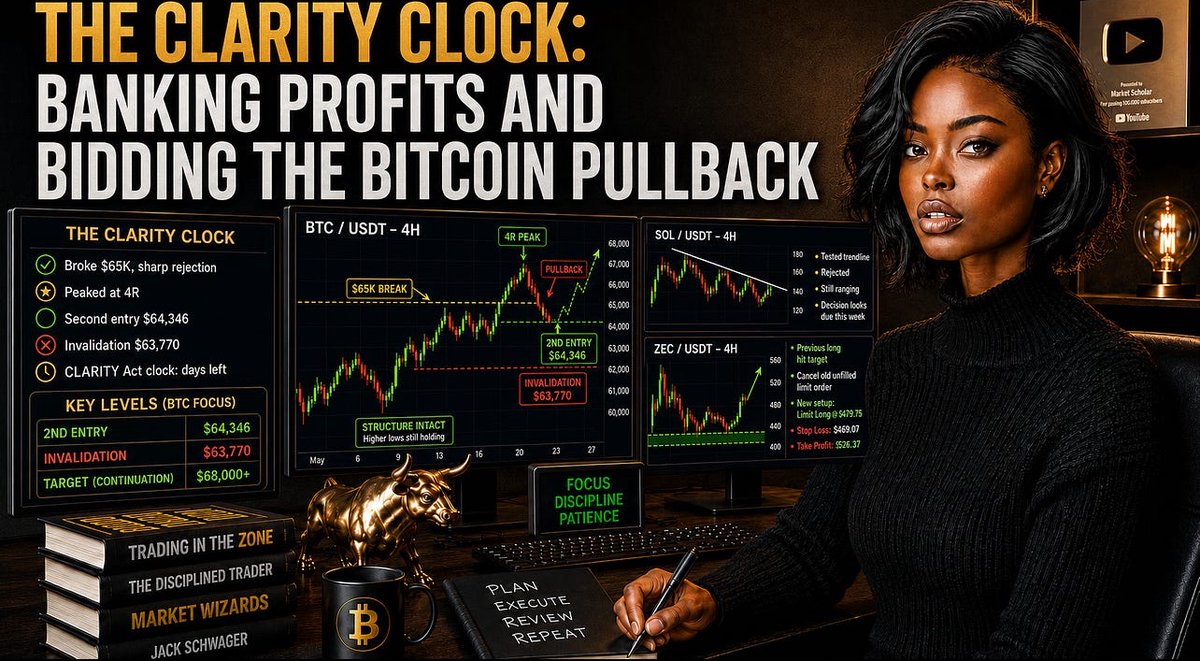 RealeRose's tweet photo. Gm Traders,

Bitcoin got rejected hard above $65k after the recent peak.
Zcash, on the other hand, ran straight through our $525.88 target.

With the Senate’s CLARITY Act deadline sitting just a few days away, the rest of the week is likely to stay noisy and headline-driven.

Today’s letter covers:
•  A low-risk BTC add we’re looking at
•  The fresh ZEC setup
•  How we’re handling the Capitol Hill noise

Full breakdown with position parameters, Clarity updates, and charts is here 👇🏾
https://t.co/Cu0cOLooPe

How are you positioning into the rest of the week?