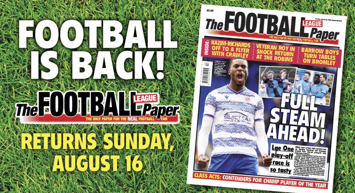 RochdaleAFCcom's tweet photo. 🗞️ The Football League Paper @TheLeaguePaper returns on Sunday August 16th, ready to deliver your weekly dose of #EFL footie news & analysis 📊
Subscribe here: https://t.co/8qeIIEiJbJ ahead of Dale's @EFL return 💙
#GameOn #BackintheGame #RAFC https://t.co/HqxCQcw5i7