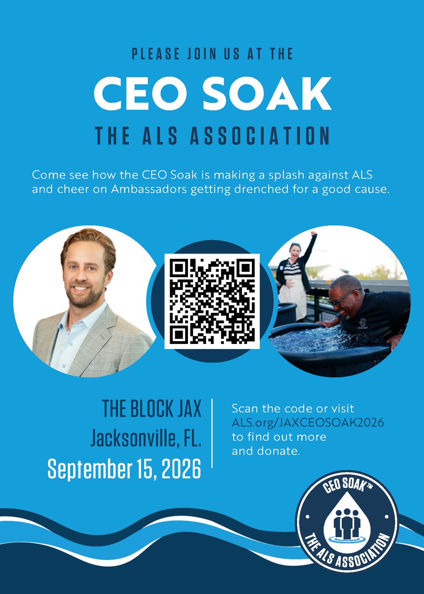 NAI_Hallmark's tweet photo. Support NAI Hallmark CEO Christian Harden as he takes the plunge for the @alsassociation CEO Soak on Sept. 15! Join us at The Block JAX or donate to help fund ALS research and support services: https://t.co/5q2370phE4. Every gift makes a difference.
#CEOSoak #EndALS #NAIHallmark https://t.co/2ZvNAYOFMg