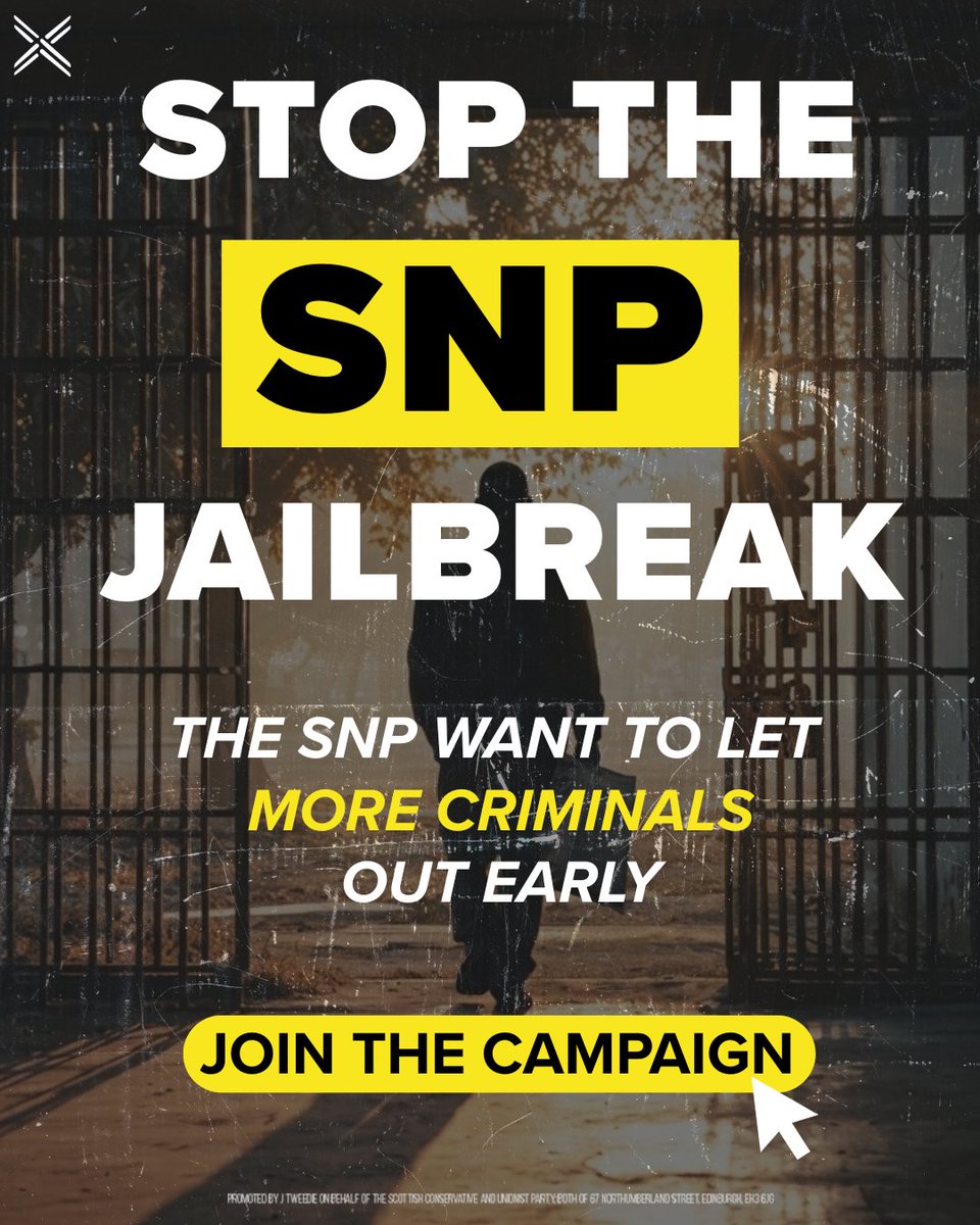 ScotTories's tweet photo. The SNP's reckless early release plans put criminals before victims.

Dangerous offenders must serve their full sentence.

Join our campaign to Stop the SNP Jailbreak 👉 https://t.co/1MK3neP9PW https://t.co/7NwBqQ0WBE
