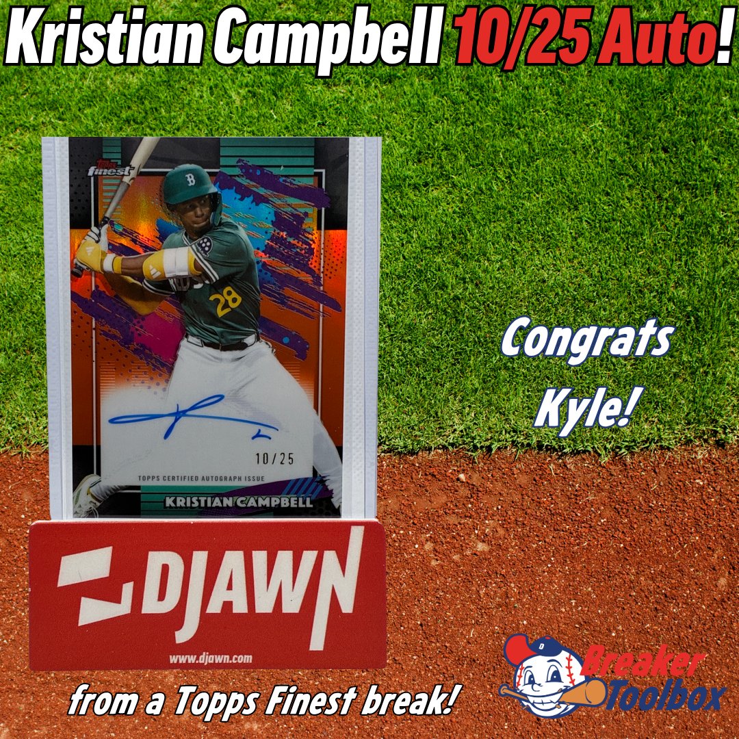 BreakerToolbox's tweet photo. Kristian Campbell /25 auto RC from a Topps Finest break! Congrats Kyle!
#cardbreaks #baseballcards #sportscards #topps #toppsfinest https://t.co/070DX1X2DF
