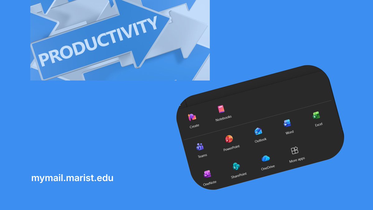 Marist_IT's tweet photo. Students, your productivity toolkit is already here! Word, Excel, PowerPoint, Teams, &amp; OneDrive with 1TB of storage. Access your work anywhere, collaborate with classmates, and stay organized all semester long. https://t.co/FcYs0SrEyd #EverythingYouNeed #MaristIT #StudentSuccess https://t.co/zJw0b518H9