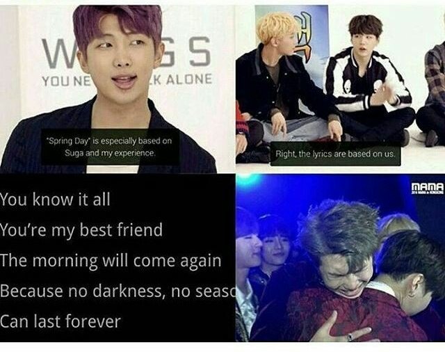 raw_he_78's tweet photo. 🐨 : spring day is especially based on suga and my experience
🐱 : exactly... the lyrics are about us

Just a little reminder because it felt like the right moment 😘 https://t.co/CrqakqgGXD