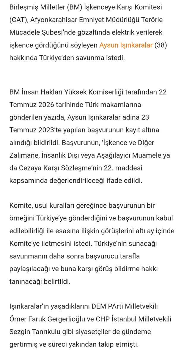 EskisehirKHK26's tweet photo. BM, elektrikle işkence gören Aysun Işınkaralar için Türkiye’den savunma istedi👇
@KHK_Turkiye 
@gergerliogluof 
@MSTanrikulu 
@eczozgurozel 
@tuncerbakirhan 
@TulayHatim 
@mahmutarikansp 
@alibabacan 
@SerapProf
@isamesihsahin
@leylasahinusta
@aysun_KRLR https://t.co/MyRwBecuYu