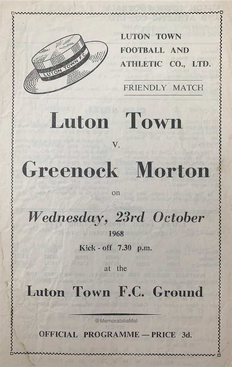 MemorabiliaMal's tweet photo. Luton Town vs Greenock Morton
Friendly 23/10/68
#LTFC #GMFC #MortonFC https://t.co/tdLGfPUPlr