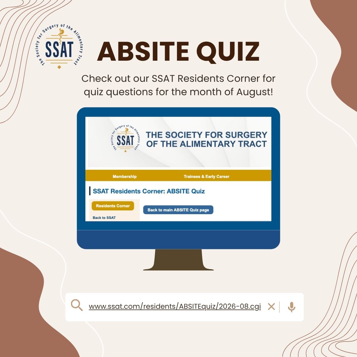 SSATNews's tweet photo. New ABSITE Quiz Questions are live!

The ABSITE exam is a key milestone for surgical residents, and the SSAT Residents Corner is here to help with test prep. Explore the latest August questions plus our full archive: https://t.co/8jQbeGOtIk

#SSAT #ABSITE #SurgicalEducation https://t.co/U1RMAGPvQp