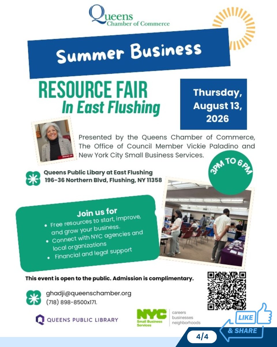 QueensChamber's tweet photo. ☀️🌻 August is here, Queens! Our QCC calendar is packed with opportunities to help your business connect, learn, and grow! Don’t miss out on:

🤝 Mixers & Community Fairs
🔗 Powerful networking opportunities
🎓 Insightful webinars designed to strengthen your business skills

Whether you're setting new goals, building your brand, expanding your network, or taking your business to the next level, QCC is where Queens does business. 💼✨

Tag a fellow entrepreneur, invite a colleague, and let's make August a month of growth—together. 

👉 Explore upcoming events and register: https://t.co/PTNv6PWCce

#QueensChamber #QueensNYC #NetworkingNYC #BusinessNYC #NYCEvents #SmallBusinessNYC #NYCBusiness #NYCCommunity