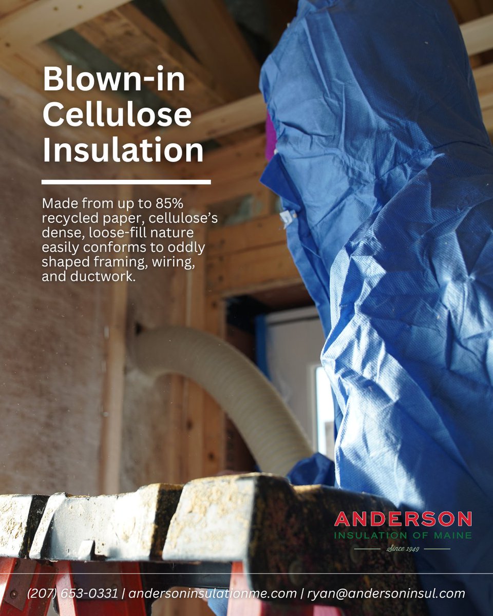 AndersonInsulME's tweet photo. Blown-in cellulose insulation is perfect for filling those hard-to-reach spaces in your attic or existing walls. It offers incredible thermal performance and even acts as a great sound barrier.

Ready to upgrade? Let us know!
📲(207) 653-0331
🔗 https://t.co/9fqKGO8OTE https://t.co/SMOUacFDHQ