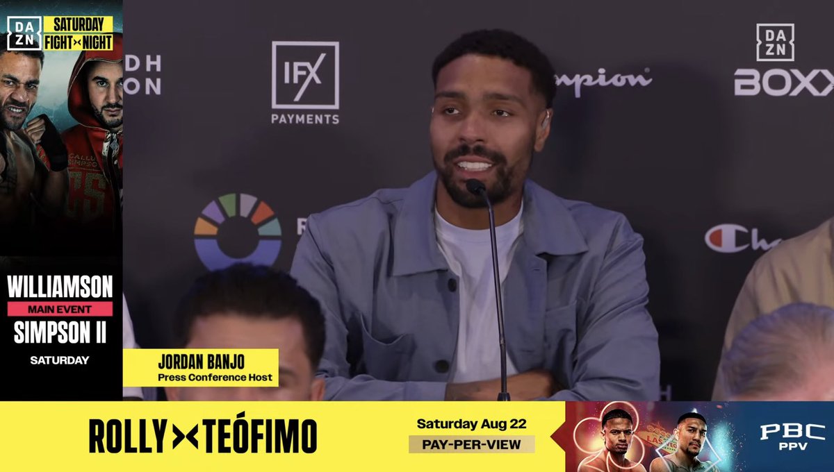 IfnBoxing's tweet photo. ‼️ Jordan Banjo hosted the Troy Williamson vs Callum Simpson 2 Presser on DAZN 🎙️ https://t.co/On3vZtD2Xm