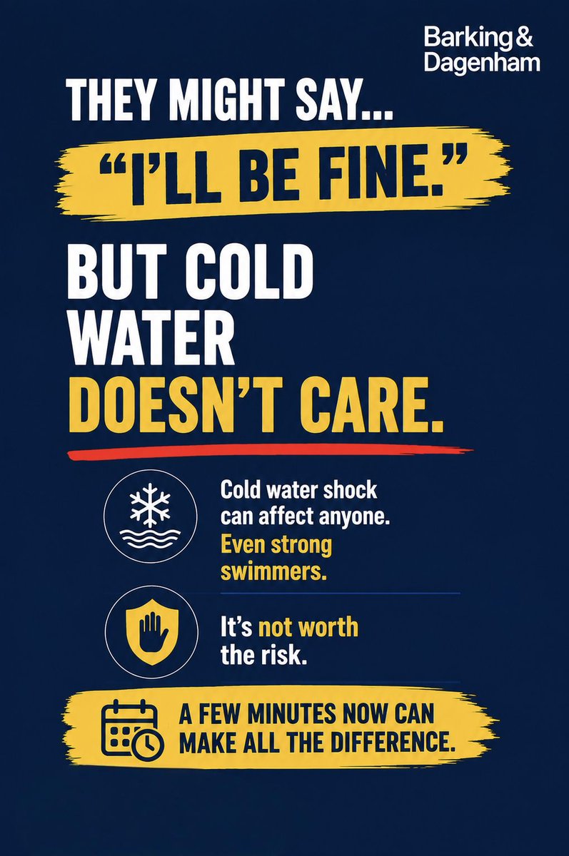 lbbdcouncil's tweet photo. One conversation could save a life.
 
Before your teenager heads out, take five minutes to talk about the dangers of canals, rivers and open water.
 
Cold water shock can affect anyone.
 
Those few minutes could make all the difference💙 

#WaterSafety #StaySafe #OpenWater https://t.co/inaqfTnJ9E