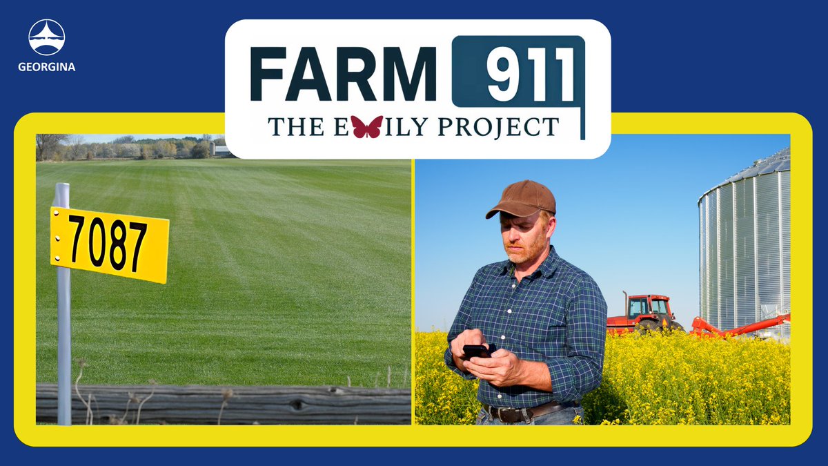 georginatown's tweet photo. The Farm 911 Emily Project helps first responders locate those in need by encouraging property owners to apply for civic addresses. The Access Point initiative assigns yellow 911 numbers to farms without a green number. Learn more or apply: https://t.co/QzBPPr95a4. @GeorginaFire https://t.co/VM8fZgRGrL