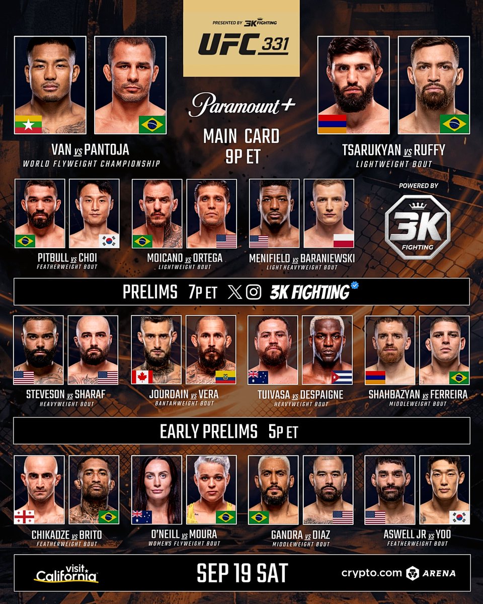 3KFighting's tweet photo. 🚨 OFFICIAL #UFC331 CARD BY @3KFIGHTING 🔥 https://t.co/pNCNTujdc8