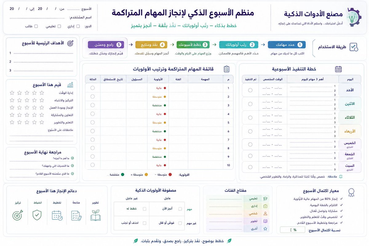 halshareif's tweet photo. تخيّل برومبتًا لا يكتفي بشرح فكرتك… 
بل يصنع لك الأداة التي تحتاجها فعلًا! ⚙️✨

اكتب هدفًا، مشكلة أو مهمة؛ وسيختار تلقائيًا المخرج الأنسب:
خطة تنفيذ، قائمة تحقق، منظم مهام، سجل متابعة، بطاقة قرار أو نموذج جاهز للاستخدام.

#برومبت 
«مصنع الأدوات الذكية»

 أدخل احتياجك… 
واستلم أداة تساعدك على إنجازه.

وضعت البرومبت كاملًا في قناة الواتساب بسبب طوله وتفاصيله التنفيذية؛ للحفاظ على تنسيقه وتسهيل نسخه وتجربته دون نقص.

جرّبوه وشاركوني:
ما أول أداة صنعها لكم؟ 🔥