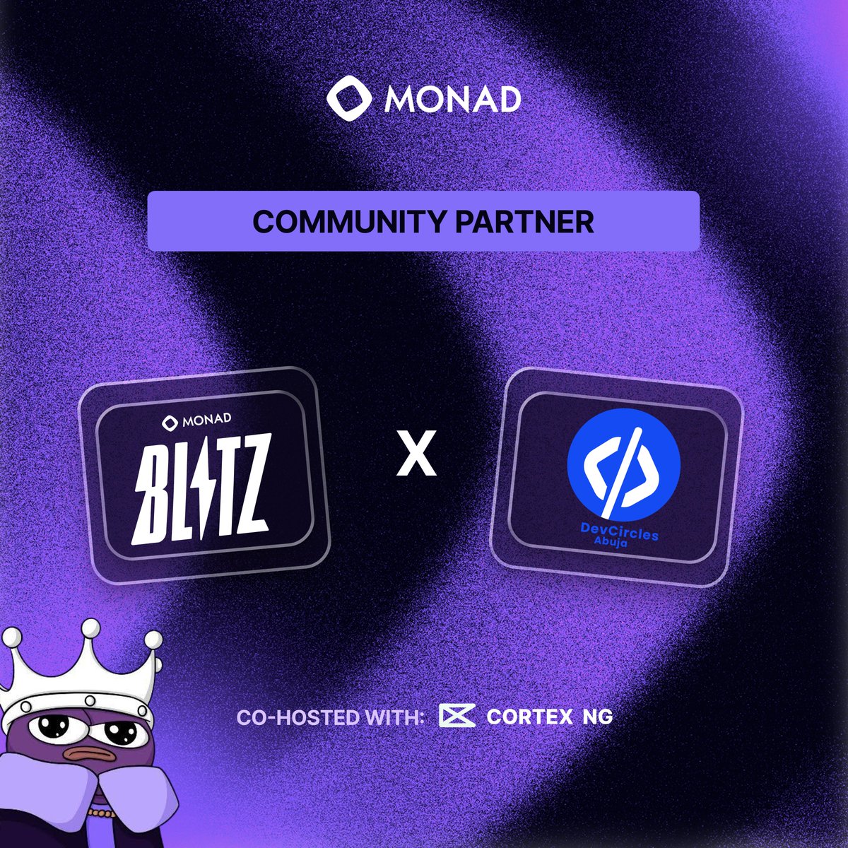 CortexNG's tweet photo. We’re pleased to welcome @devcircles_  as a community partner for Monad Blitz Abuja.

@devcircles_  built a thriving Web2 developer community, and this partnership helps us create a bridge between Web2 and Web3.

Together, we’re giving more developers access to blockchain education, mentorship, hackathon experience, and opportunities within the Monad ecosystem.

Welcome aboard, DevCircles.