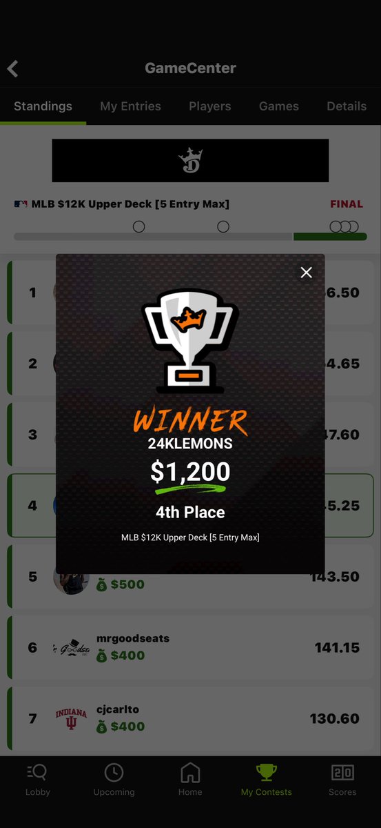 MichaelScott_RL's tweet photo. @Stokastic @StokasticHOF  @Loughy @EricLindquist 
Another night, another W! 2 more top 10 finishes in the Upper Deck! LFG!!! #MLB #DFS #Cashmoney #Top10 https://t.co/BToH4lNX1j