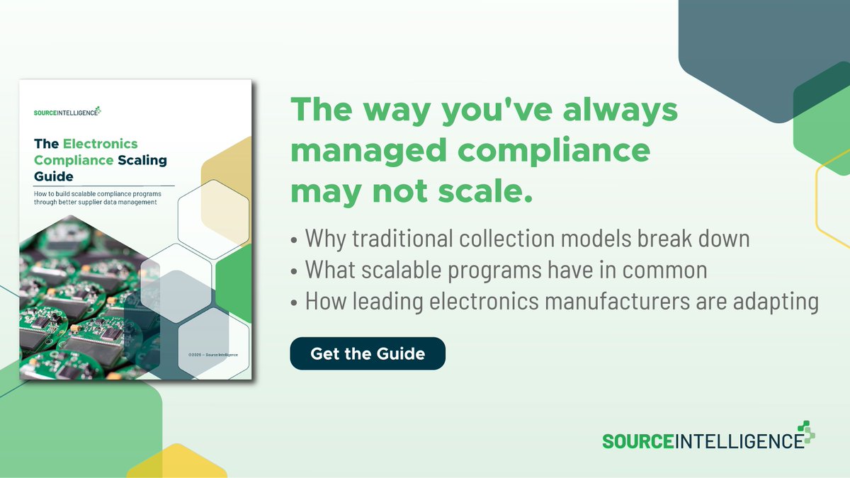 SourceIntel's tweet photo. Many electronics compliance programs were built around outdated processes. Modern compliance needs more to scale. Get the Electronics Compliance Scaling Guide here: https://t.co/oGDzqFsmgl

#ElectronicsManufacturing #ProductCompliance #SupplyChainCompliance #SupplierManagement https://t.co/HUAuGHBf2S