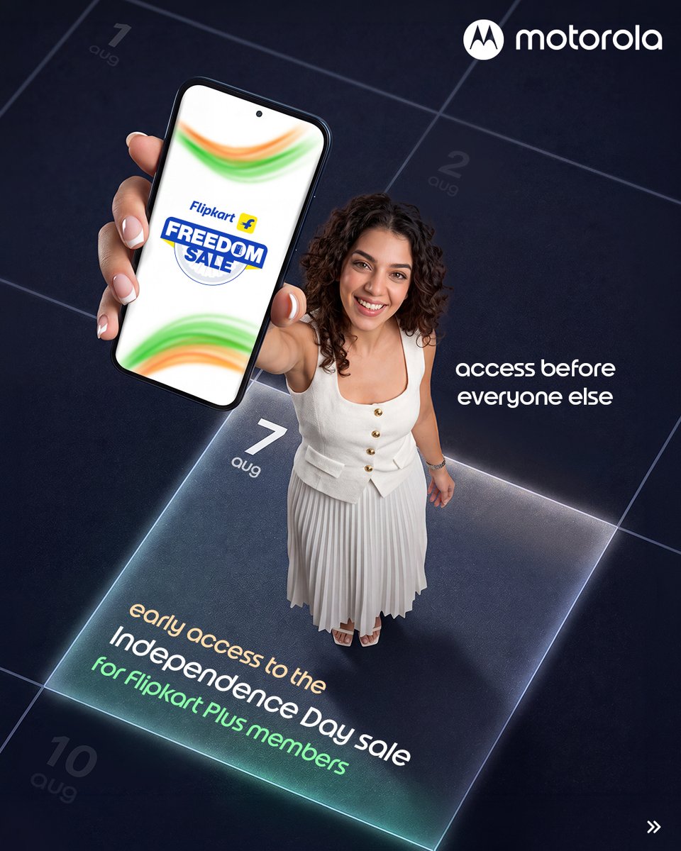 motorolaindia's tweet photo. The early bird doesn’t just catch the worm, it catches the best deals. 💙

Flipkart Plus members get exclusive early access to the Independence Day Sale from 7th August. https://t.co/WOZkSoLejO