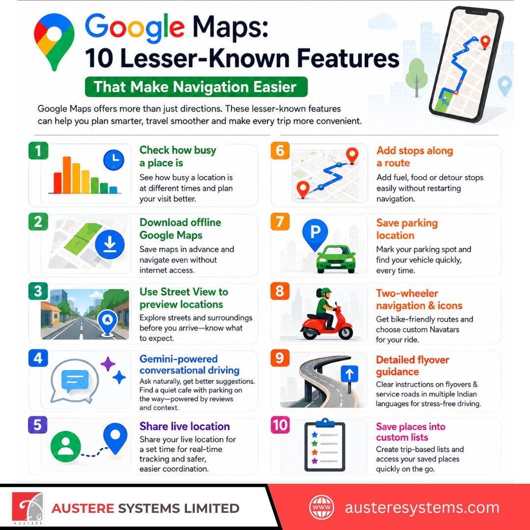 AustereSystems's tweet photo. ๐ Google Maps does more than get you from A to B.
Discover 10 hidden featuresโfrom offline maps and Street View to parking reminders and multi-stop routesโthat make every journey smarter and easier.
#GoogleMaps #TechTips #Navigation #TravelTech #Innovation #AustereSystems https://t.co/4QTju1n0b3