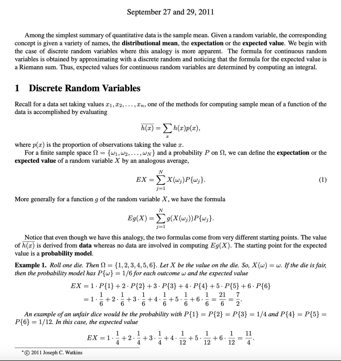qwinsi0x's tweet photo. every profitable trading desk on the planet runs on one number most retail traders never once calculate. it's not a secret indicator. it's expected value, and how it actually works is not what you think.

most people think expected value is "the average." it's sharper than that. it's what a bet is worth on average, weighted by the probability of each outcome.

E[X] = Σ (each outcome × its probability)

start simple. a fair die:

E[X] = 1(1/6) + 2(1/6) + ... + 6(1/6) = 3.5

the die can never land on 3.5. that's the whole point. expected value isn't the result you'll see next. it's the number your results converge to as the sample grows. one trade tells you nothing. ten thousand tell you everything.

now put it on a real position. 40% chance to make $300, 60% chance to lose $150.

E = (0.40 × 300) + (0.60 × −150) = +$30

win rate under half, expectation positive, prints over distance. this is why desks take trades that lose more often than they win, and why chasing win rate quietly bankrupts retail.

then the property a real book runs on: expectation is linear.

E[aX + bY] = a·E[X] + b·E[Y]

it holds whether or not the positions are correlated. that's the unlock. the expected value of an entire portfolio is just the sum of its parts. you never have to model the tangled joint outcome, you add the pieces.

this is why a desk can stack hundreds of tiny edges and know the total in advance. a bet that wins with probability p is worth exactly p. line up n of them and your expected haul is n·p. no simulations. the math hands it over.

and it doesn't stop at dice and coins. anything continuous uses the same idea, the sum just becomes an integral:

E[X] = ∫ x·f(x) dx

same concept, heavier notation. sum over outcomes becomes integrate over the density.

expected value is the floor the entire building stands on. variance measures the spread around it. the law of large numbers guarantees you actually reach it. every quant tool you've heard of starts at this one number.

almost nobody runs it before they click. that, not the formula, was always the edge.