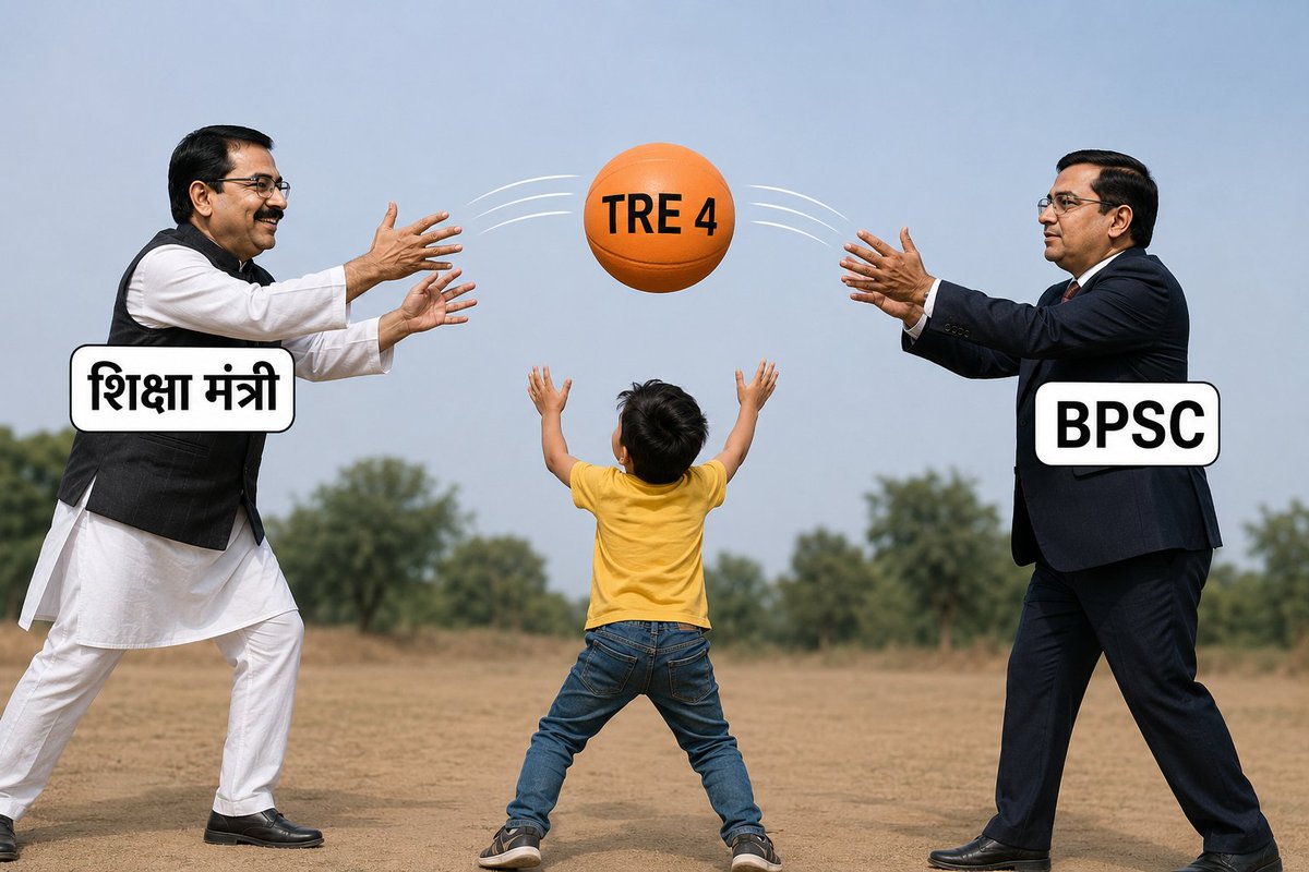 BiharTeacherPGT's tweet photo. माननीय शिक्षा मंत्री जी कहते हैं कि अधियाचना में कोई गड़बड़ी नहीं है, जबकि BPSC कहती है कि अधियाचना में त्रुटि है। छात्रों को सिर्फ गुमराह किया जा रहा है।

बचपन का खेल याद आता है—दो लोग बच्चे की गेंद आपस में उछालते रहते हैं और बच्चा बस इधर-उधर दौड़ता रहता है। यही हालत बन गई है। https://t.co/Kyj6UD5Aeh