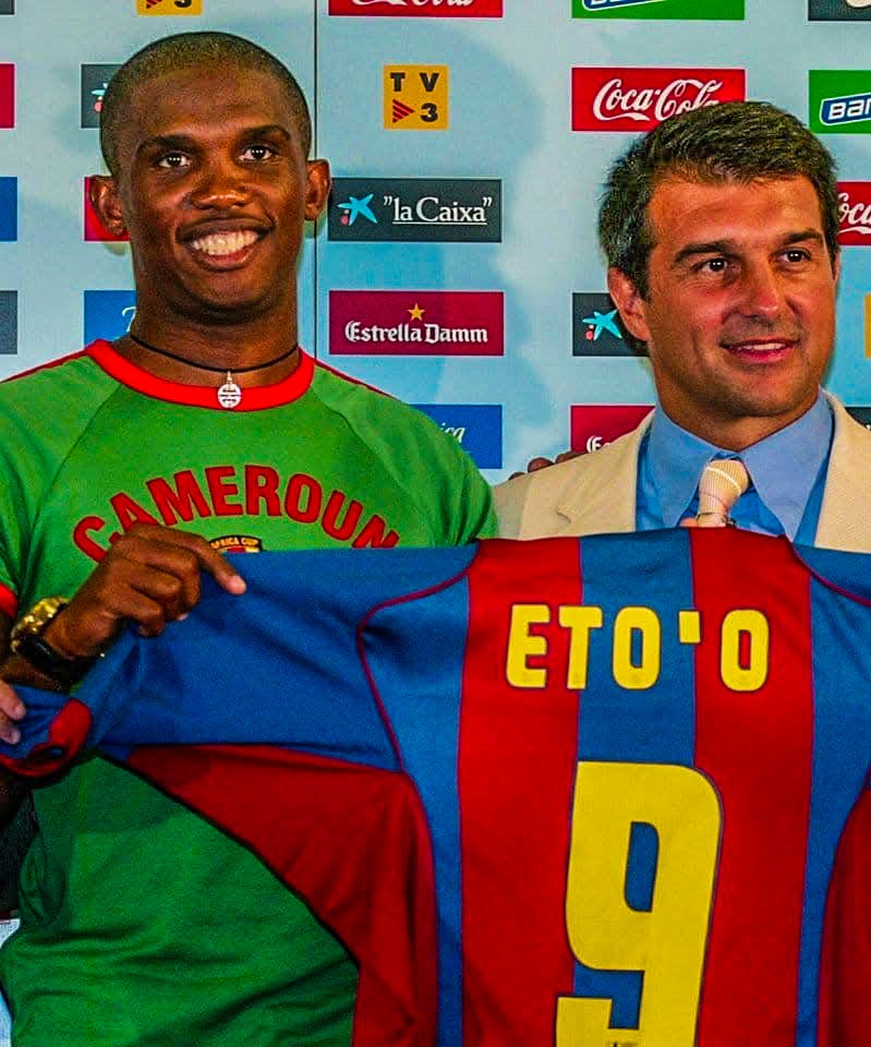 eurofootcom's tweet photo. 🔵🔴 22 years ago today, Barcelona signed Samuel Eto'o from Mallorca for a fee of €24m. 🇨🇲✅ 

He won the treble there: La Liga, UEFA Champions League, Copa del Rey. 🥶 https://t.co/fwHq8iwSoX