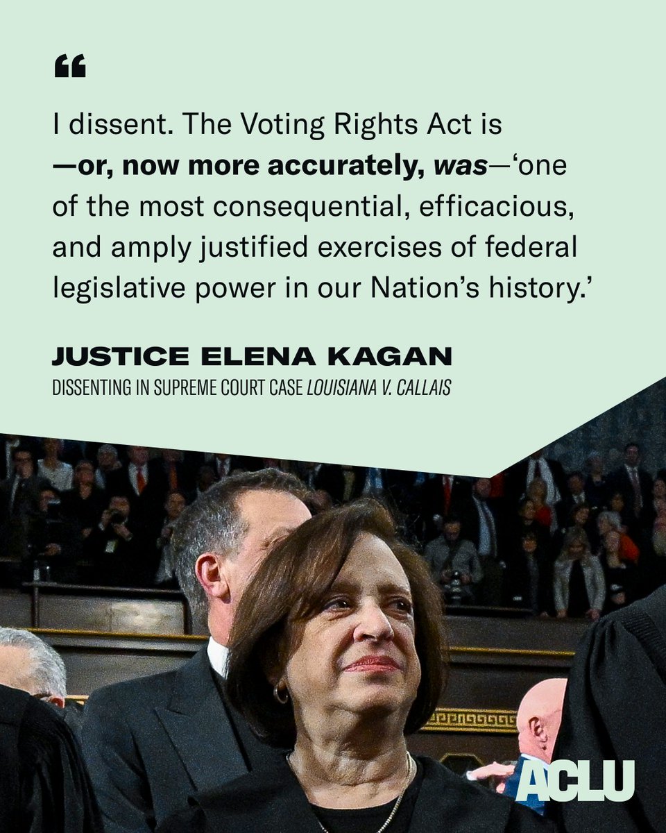 ACLUIndiana's tweet photo. On the 61st anniversary of the Voting Rights Act, we remember how much this law removed barriers that had kept Black Americans from the ballot and drove a historic rise in Black representation.

After Louisiana v. Callais, we won't stop fighting. https://t.co/J02xNSTVmB