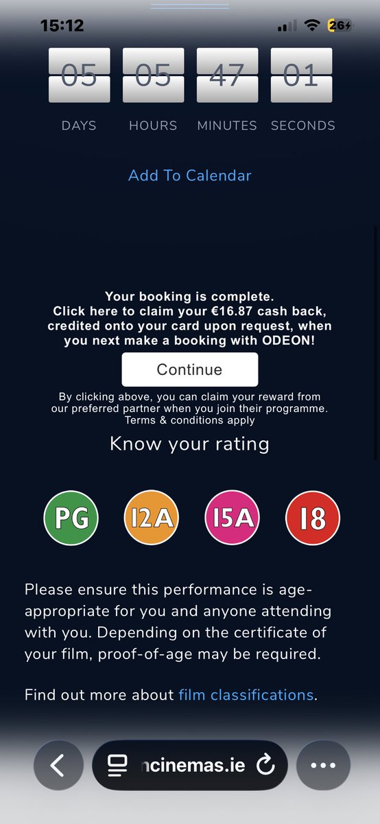RIPStela's tweet photo. @ODEONCinemas is this cash back thing real or is it a scam pop up?? literally just showed up after i booked tickets for spider man https://t.co/OfiPcqzxpW