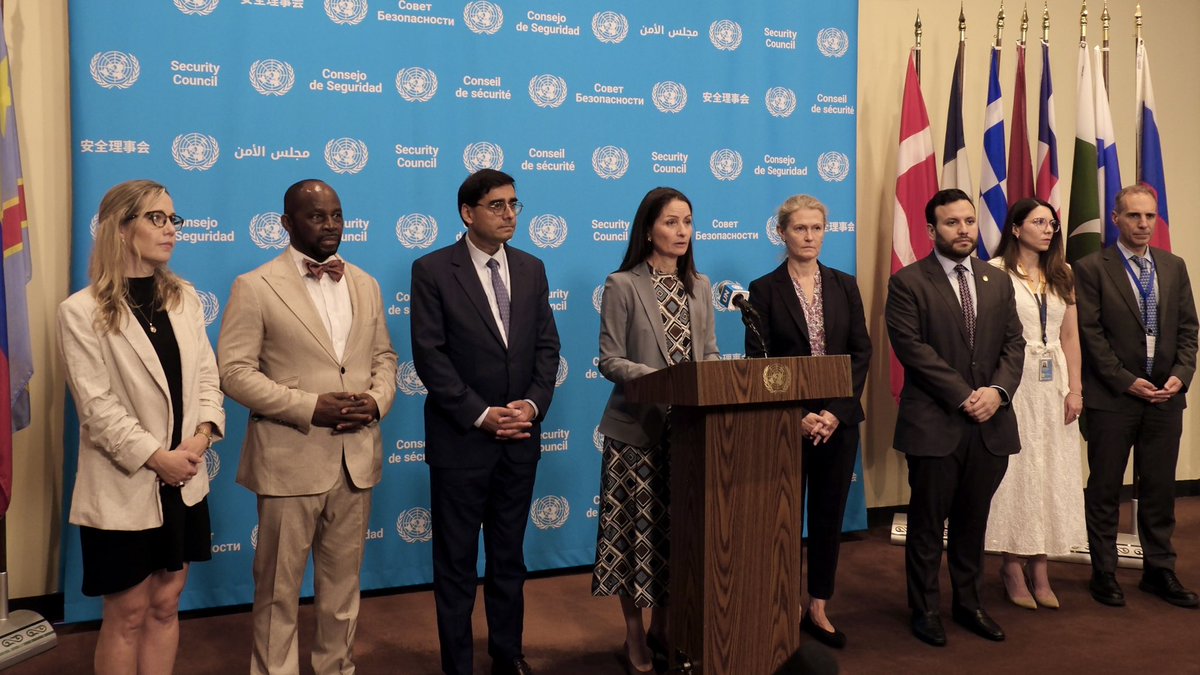 Denmark_UN's tweet photo. 🇩🇰🇨🇴🇫🇷🇬🇷🇱🇻🇱🇷🇵🇦🇬🇧 called for cessation of hostilities, full implementation of the Revitalized Peace Agreement, an end to sexual violence and attacks on civil society, and full support for #UNMISS. 

Women’s participation is essential to sustainable peace. #WPS https://t.co/arb4YfEKxx