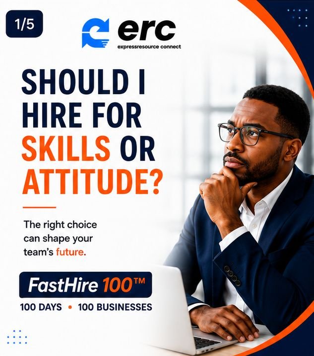 expressconnect's tweet photo. Recruitment Question #3
Should you hire for skills or attitude?

Skills can be taught.

Integrity, attitude and the willingness to learn are what create long-term employees.

📞 0812 375 4386 | 0701 188 4814

Hire for potential. Train for excellence.

#FastHire100 https://t.co/hXLnbGHFFW