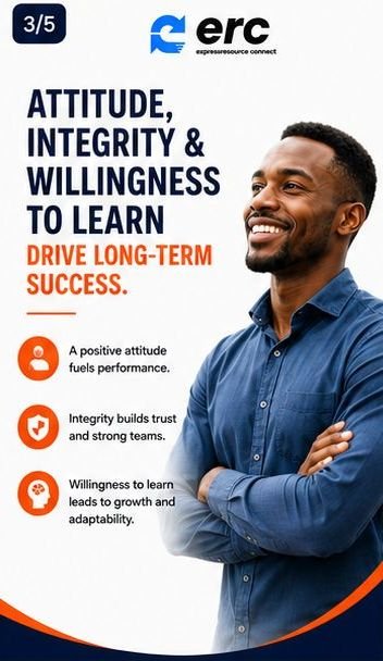 expressconnect's tweet photo. Recruitment Question #3
Should you hire for skills or attitude?

Skills can be taught.

Integrity, attitude and the willingness to learn are what create long-term employees.

📞 0812 375 4386 | 0701 188 4814

Hire for potential. Train for excellence.

#FastHire100 https://t.co/hXLnbGHFFW