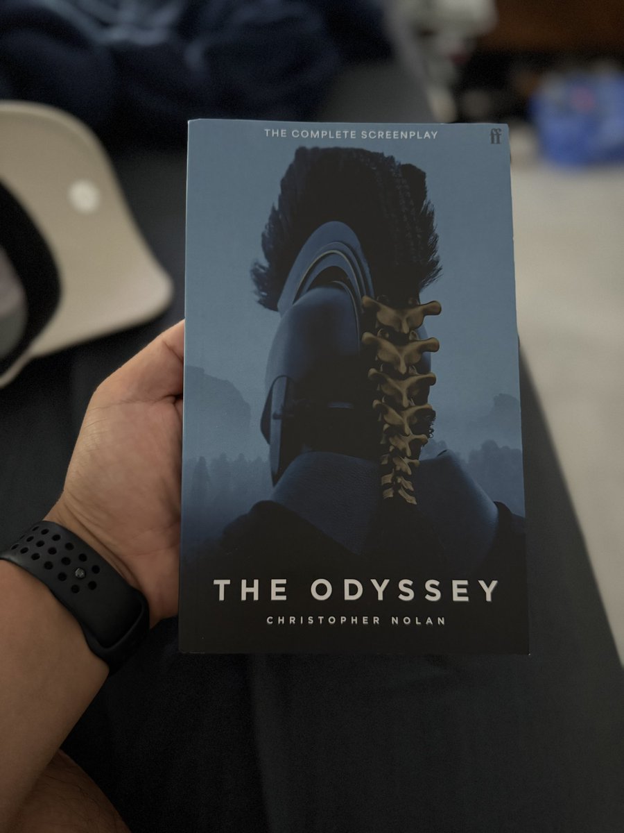 OfficialJoelF's tweet photo. The Odyssey screenplay came in mail today. Immediately flipped to the viral part with Robert Pattinson as Antinous saying “can somebody get these beggars out of here!” 

The script had it as “Get this beggar out of here.” His delivery was perfect. https://t.co/MMkovnPx7k