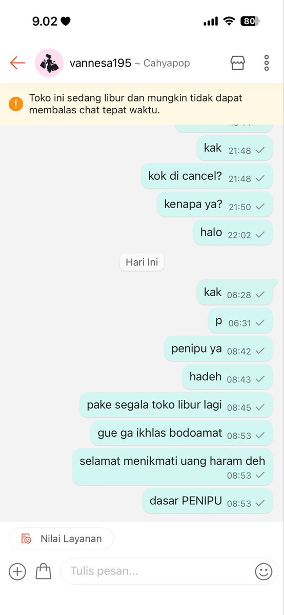 clhaudg's tweet photo. hati hati guys penipu di shopee JANGAN MAU TF KE NOMOR DANA INI 085383915665 an VANESA‼️‼️‼️‼️‼️‼️ 
dia suruh split bill tf sisanya ke dana, eh abis gue tf beberapa jam kemudian pesanan gue di cancel tanpa persetujuan dan gue minta refund ga di read #penipu #dana #warning #shopee https://t.co/pruJPj7OcT