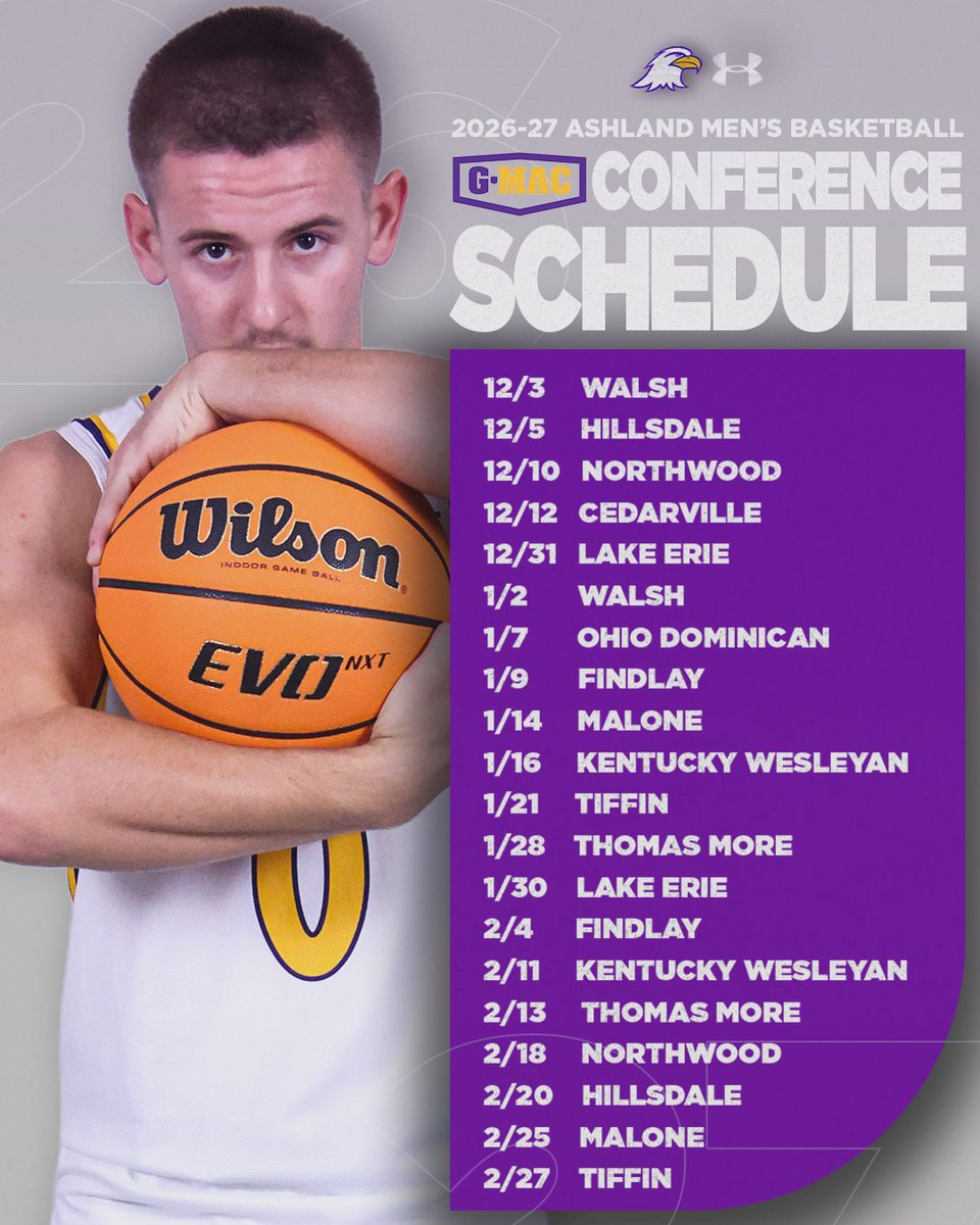 AshlandU_Hoops's tweet photo. The G-MAC Season is on the Horizon 🌇

Our 2026 G-MAC Schedule is here ‼️🏀 https://t.co/kcF1CDhe7W