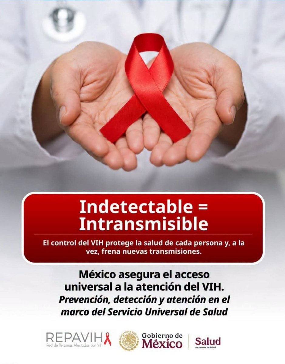 RepavihMID's tweet photo. El acceso oportuno al diagnóstico y al tratamiento permite mejorar la calidad de vida de las personas que viven con VIH. 🩺 

Cuando una persona mantiene una carga viral indetectable gracias a su tratamiento, no transmite el VIH por vía sexual.
#ServicioUniversalDeSalud https://t.co/7rURh4dd9T