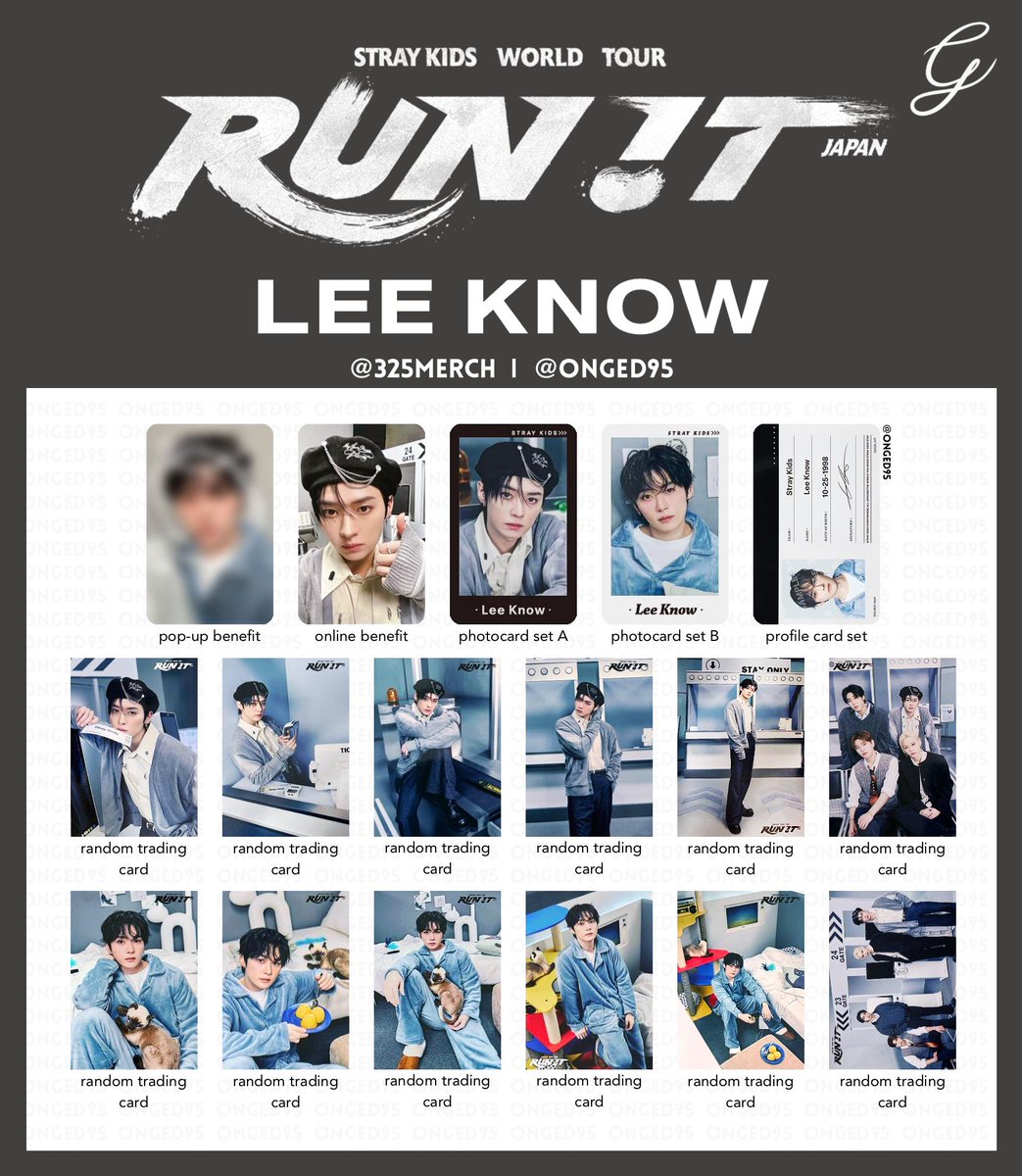 325merch's tweet photo. Stray Kids World Tour <RUN IT JAPAN> MD photocard list — individual

스트레이키즈 스키즈 월드투어 런잇 일번 재팬 엠디 포카 리스트 スキズ トレカ 一覧 

bang chan • lee know • changbin • hyunjin https://t.co/yfa3TCyScn