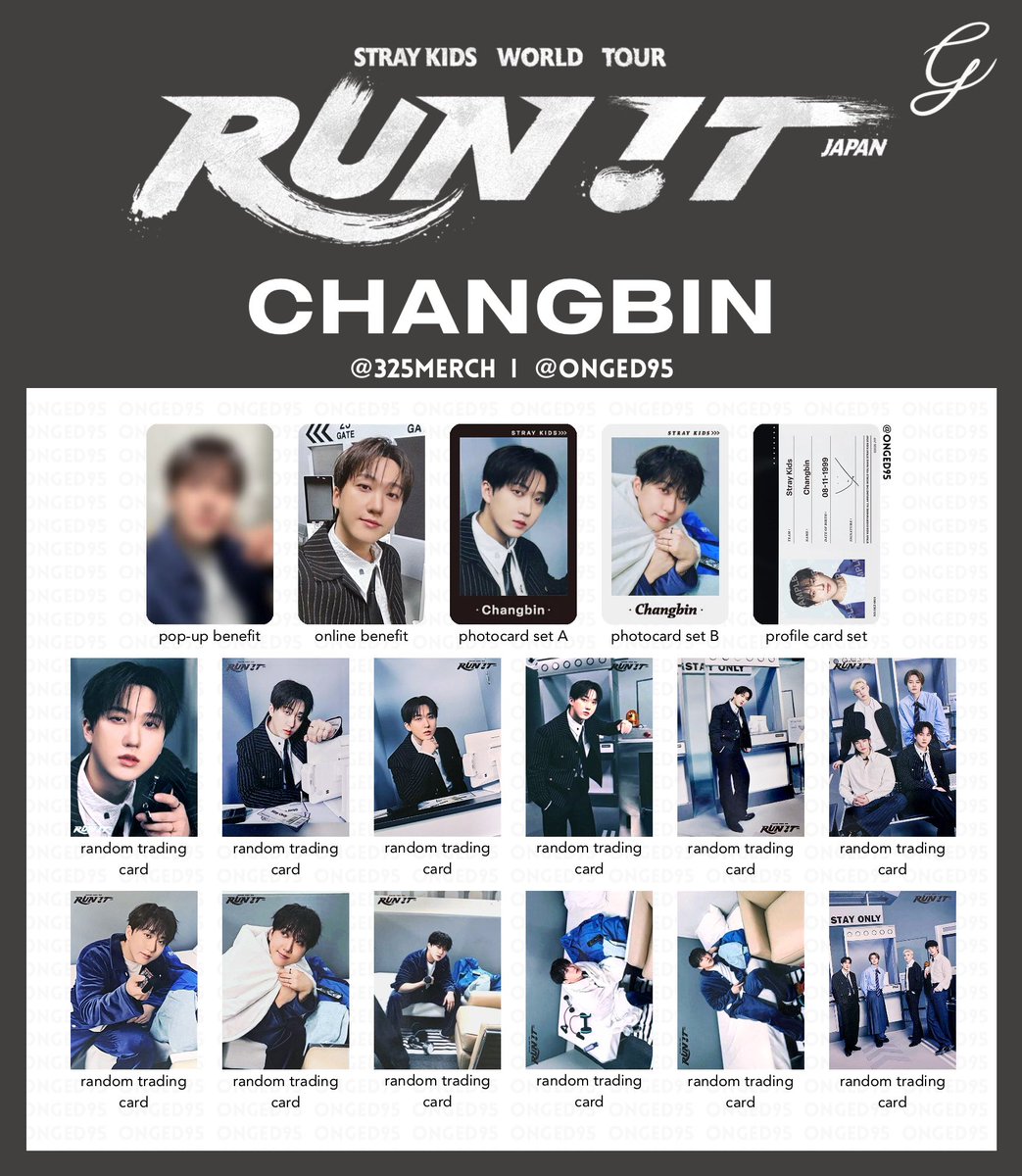 325merch's tweet photo. Stray Kids World Tour <RUN IT JAPAN> MD photocard list — individual

스트레이키즈 스키즈 월드투어 런잇 일번 재팬 엠디 포카 리스트 スキズ トレカ 一覧 

bang chan • lee know • changbin • hyunjin https://t.co/yfa3TCyScn