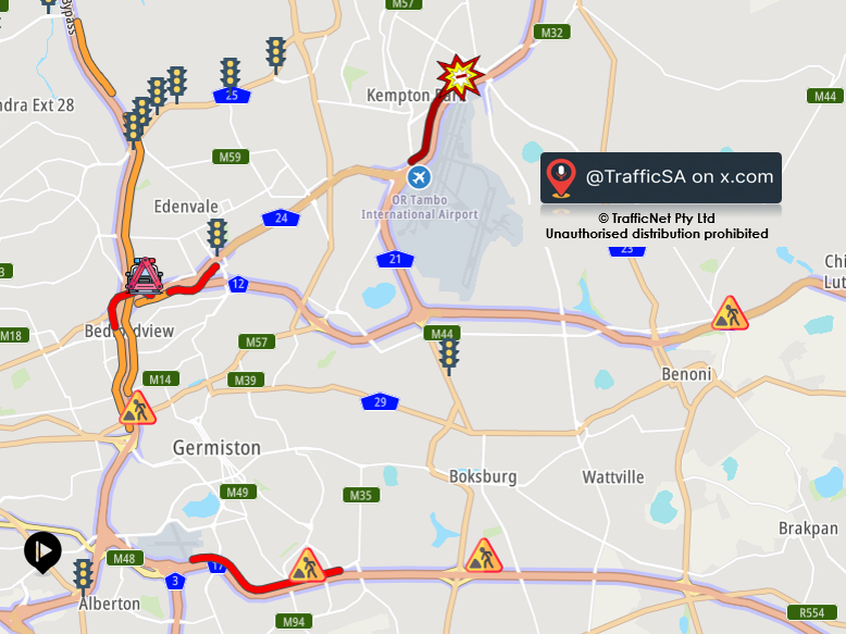 TrafficSA's tweet photo. Ekurhuleni - Highway Delays https://t.co/dr1cRxQr6S
