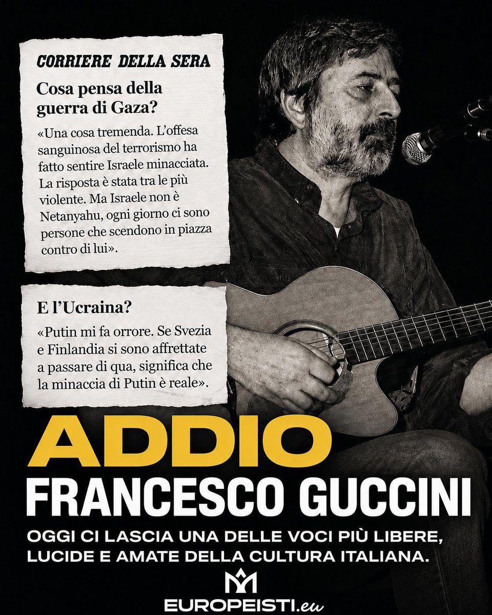 pier_falasca's tweet photo. Addio, vecchio libertario. 
“Israele non è Netanyahu”.
“La minaccia di Putin è reale”.
#Guccini https://t.co/tZCuU7XHZw