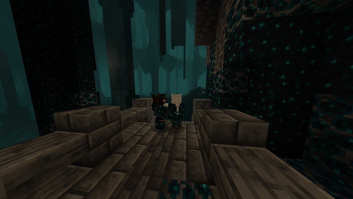 TheSculkQueen's tweet photo. Screenshots taken by me and @MsDrkness of our world, where we base in the Deep Dark 💙✨️ And one with a couple Warden friends :D https://t.co/9MGpA5JuBH