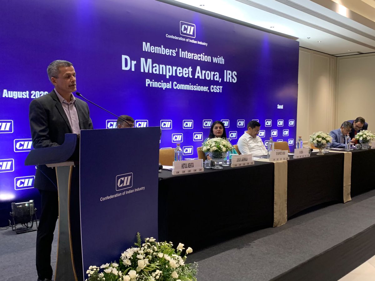 CgstSurat's tweet photo. #CII Surat felicitated Dr. Manpreet Arora, Commissioner, CGST Surat, for Surat CGST Commissionerate securing the #1 rank in India for New Taxpayer Registration processes. A proud milestone for team Surat CGST.
#EaseOfDoingBusiness
#CBIC #Finmin
#VadodaraCGST https://t.co/GMuqC7dOUY