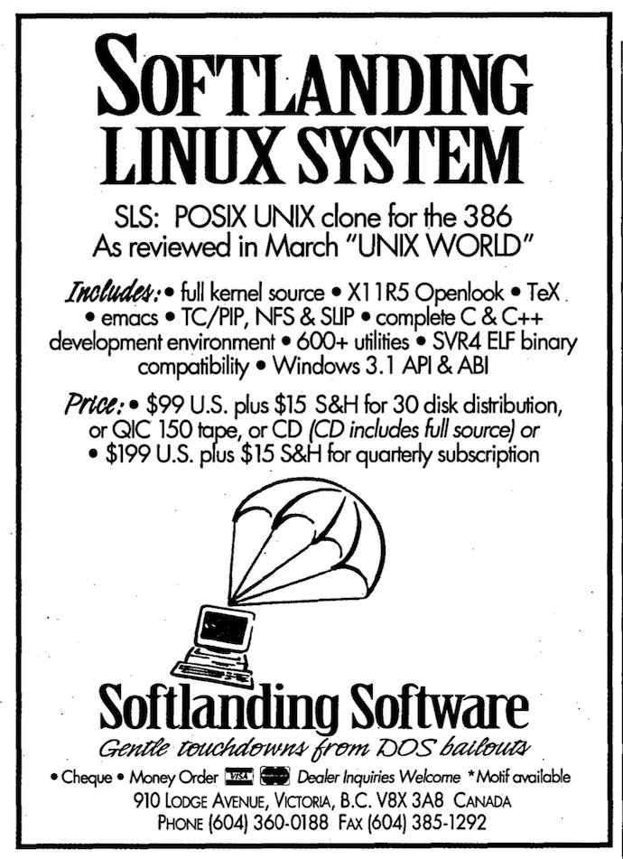 linuxfoundation's tweet photo. Before Ubuntu or Fedora, there was SLS (Softlanding Linux System), released in 1992: the first Linux distribution to bundle the kernel with enough software to be usable out of the box. Both Debian and Slackware trace their roots back to it. 

https://t.co/0ThKHC7ETC

#Linux35 https://t.co/GoDkxexhnZ