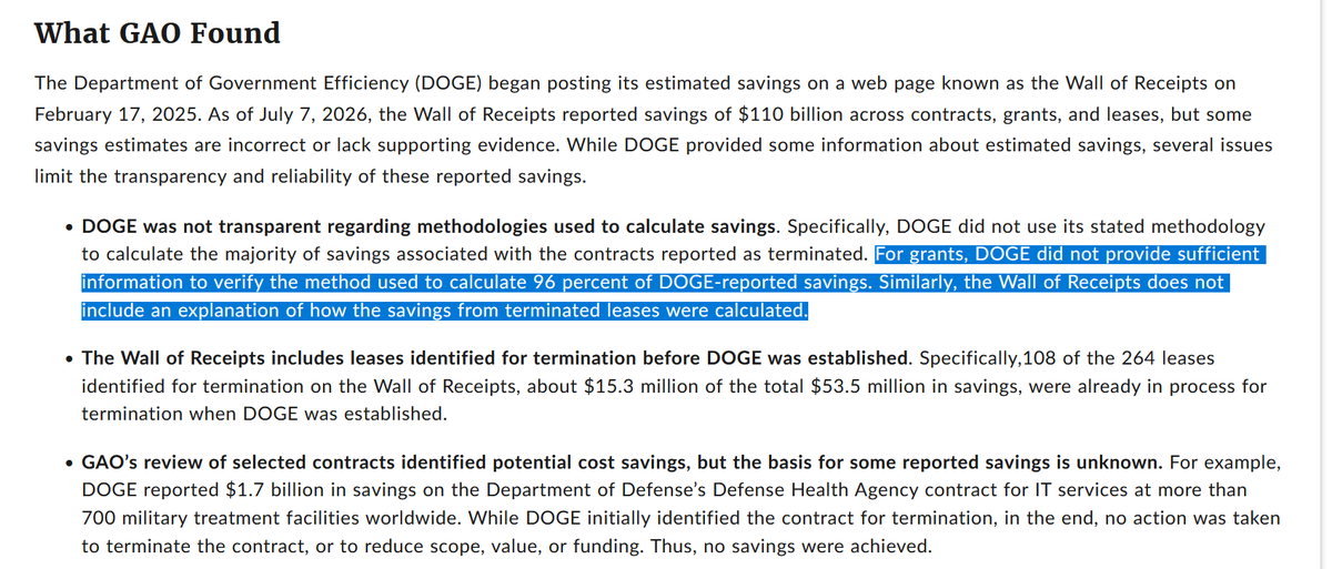 EricBoehm87's tweet photo. Remember the famous "Wall of Receipts" that the @DOGE was (briefly) maintaining? 

New GAO report says it was mostly just made up https://t.co/4S3s8nI7Us