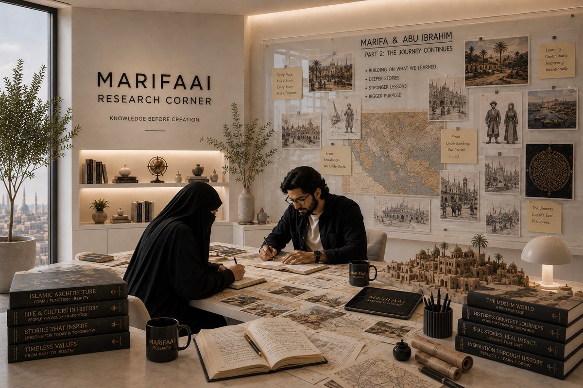 MarifaAiX's tweet photo. 📚 Marifa &amp; Abu Ibrahim – Part 2

Every journey reveals new lessons.

From ancient streets and forgotten stories to the people who shaped history, Part 2 takes us deeper into the world we’re bringing to life.

https://t.co/uN0osIFb5M

#MarifaAI #ResearchCorner #IslamicHistory https://t.co/iGs2KFKpXV