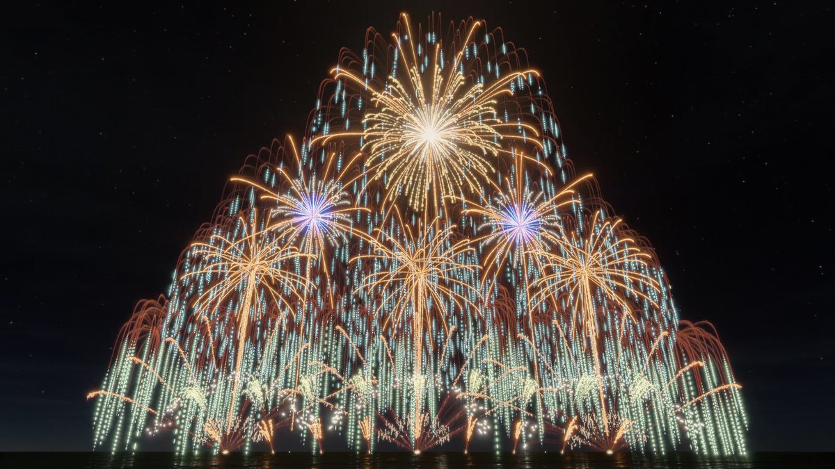 OwariFireworks's tweet photo. 【fwsim】緑風彩華　～光と風の調べ～

ワイド幅400m

YouTube動画URL👇 
https://t.co/MDKbfv9HM7

#MrsGREENAPPLE
#fwsim 　
#花火　
#花火大会
#fireworks https://t.co/GRJ6bs8FKF