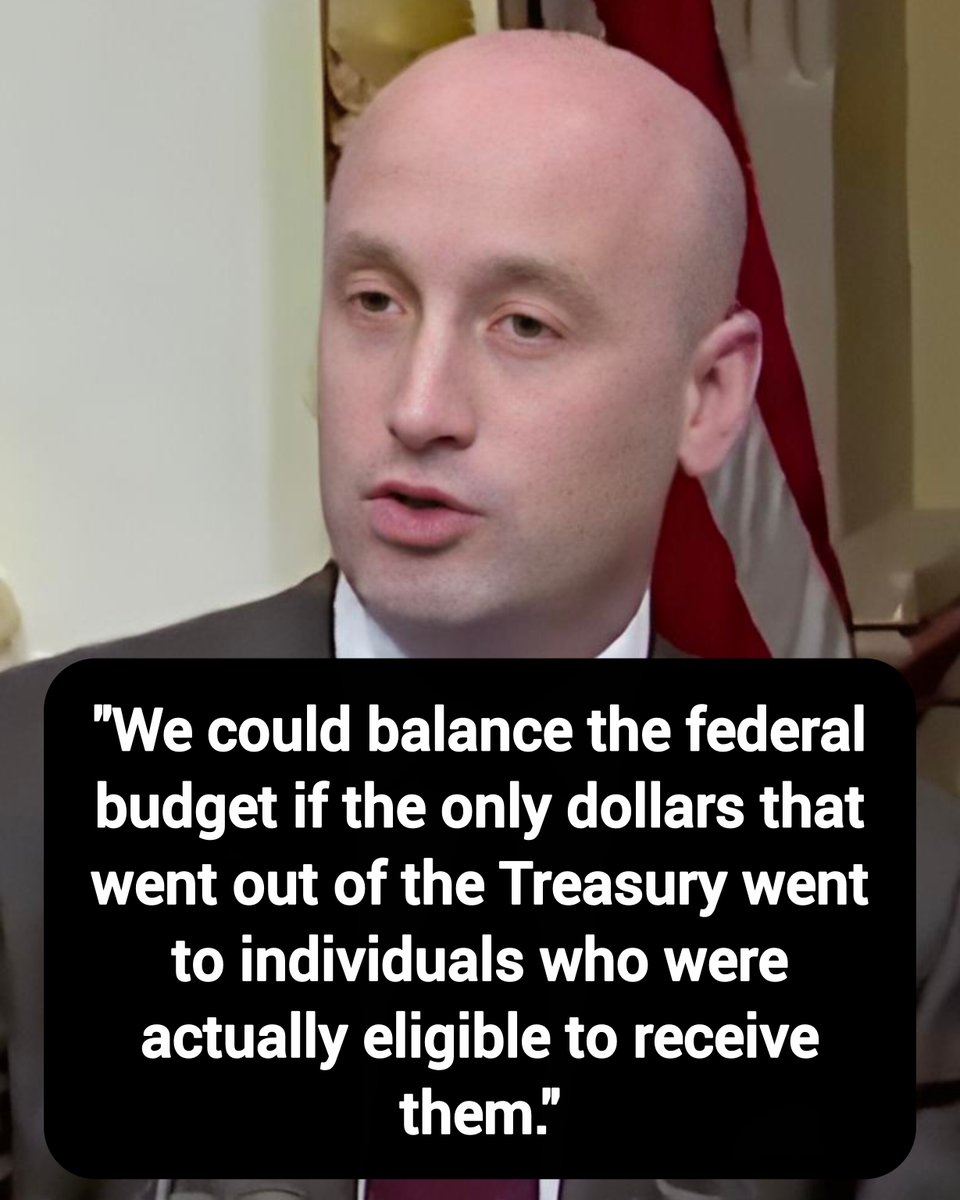 DavidJHarrisJr's tweet photo. Stephen Miller: "We could balance the federal budget if the only dollars that went out of the Treasury went to individuals who were actually eligible to receive them."

Thoughts? https://t.co/XIDmMH1Iv8